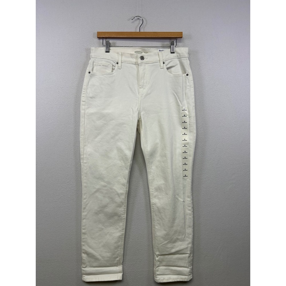 Old Navy Minimalist Neutral Womens 8 Off-White Boyfriend Mid-Rise Straight Jeans